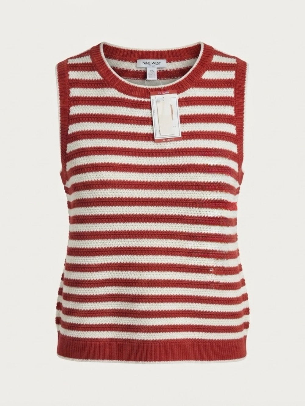 Nine West Jeans Women XL Red White Striped Crochet Knit Tank Top NWT
